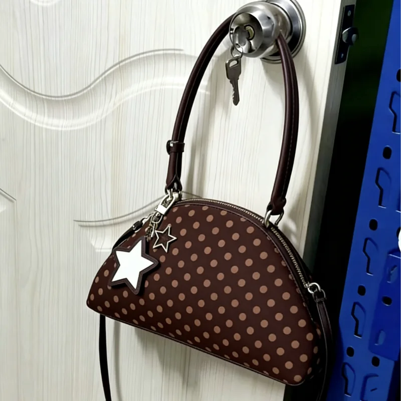 

Polka Dot Handbag Star Decor Pu Leather Tote Bag Y2k Style Stylish Crossbody Strap Large Capacity Fashion Casual Shoulder Bag