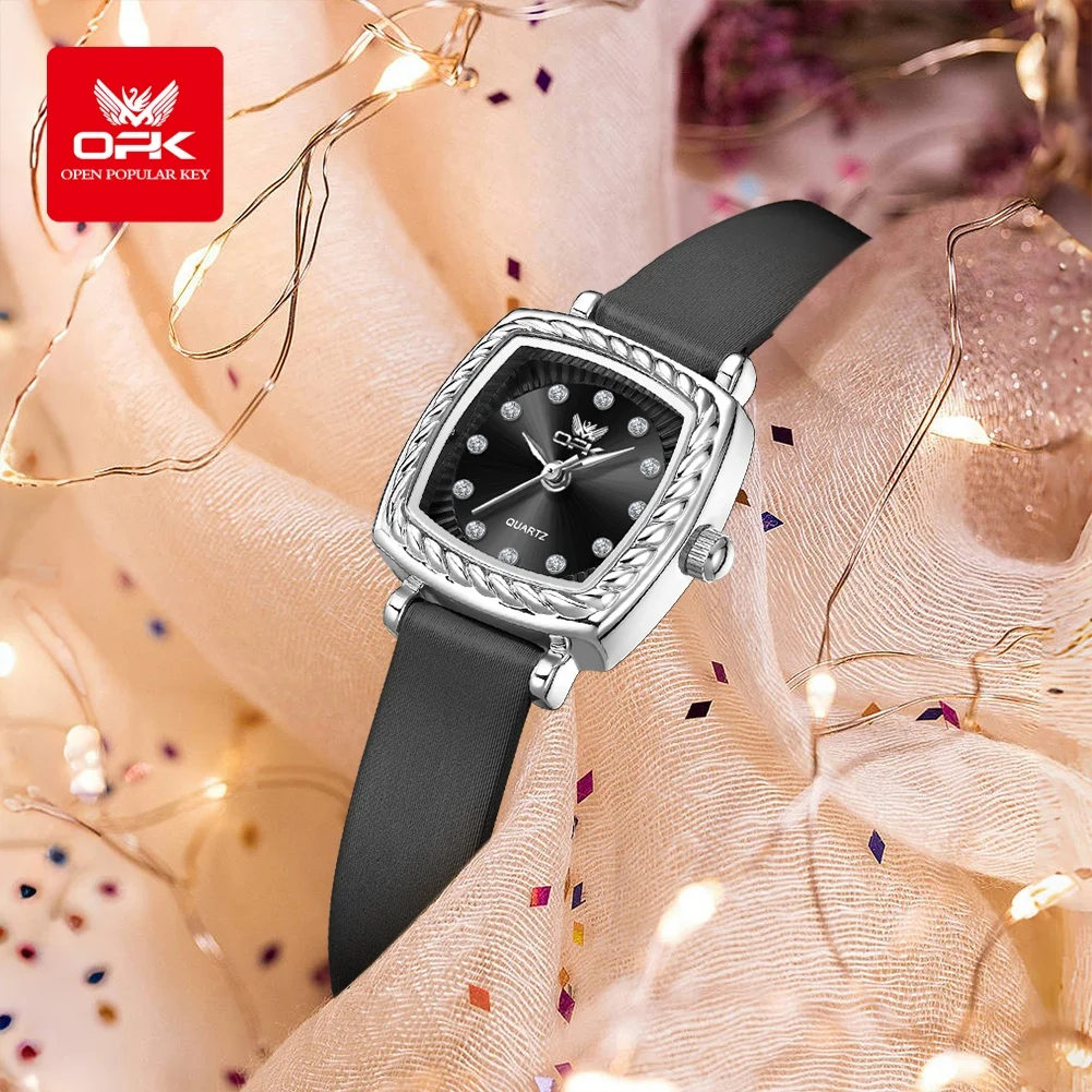 ساعة ماركة OPK بحزام مربع كوارتز بقرص صغير ومزاج باروكي للنساء 6061 #2