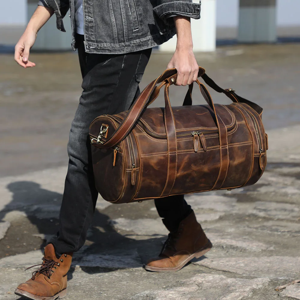 S.WORKER Vintage Vollnarbenleder-Reisetasche für Herren, Echtleder, Große Kapazität, Weekender-Reisetasche – Detail 6