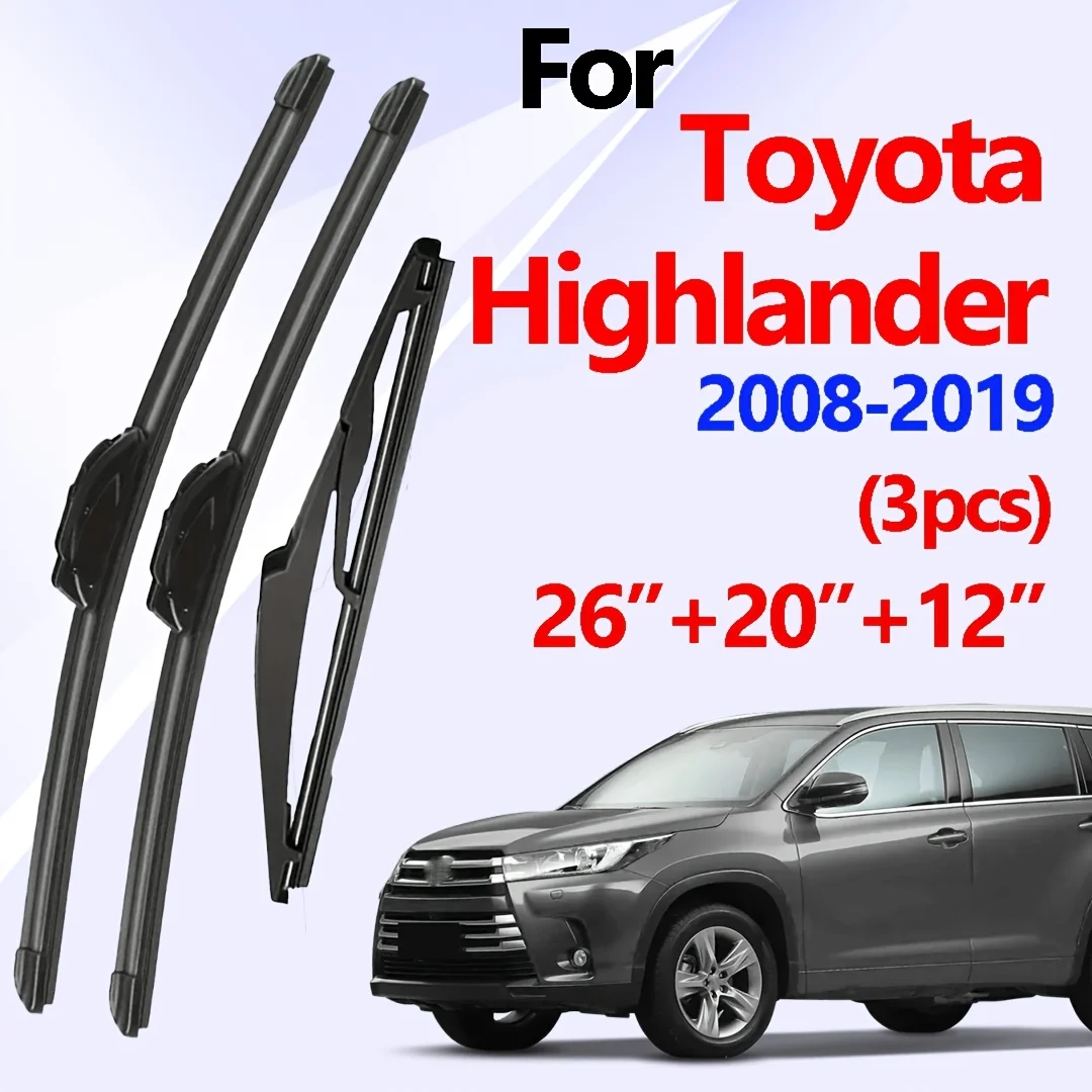 Windshield Wiper Blade Set for Toyota Highlander, for TOYOTA Highlander 2008-2019 Front And Rear Windshield Wiper Kit