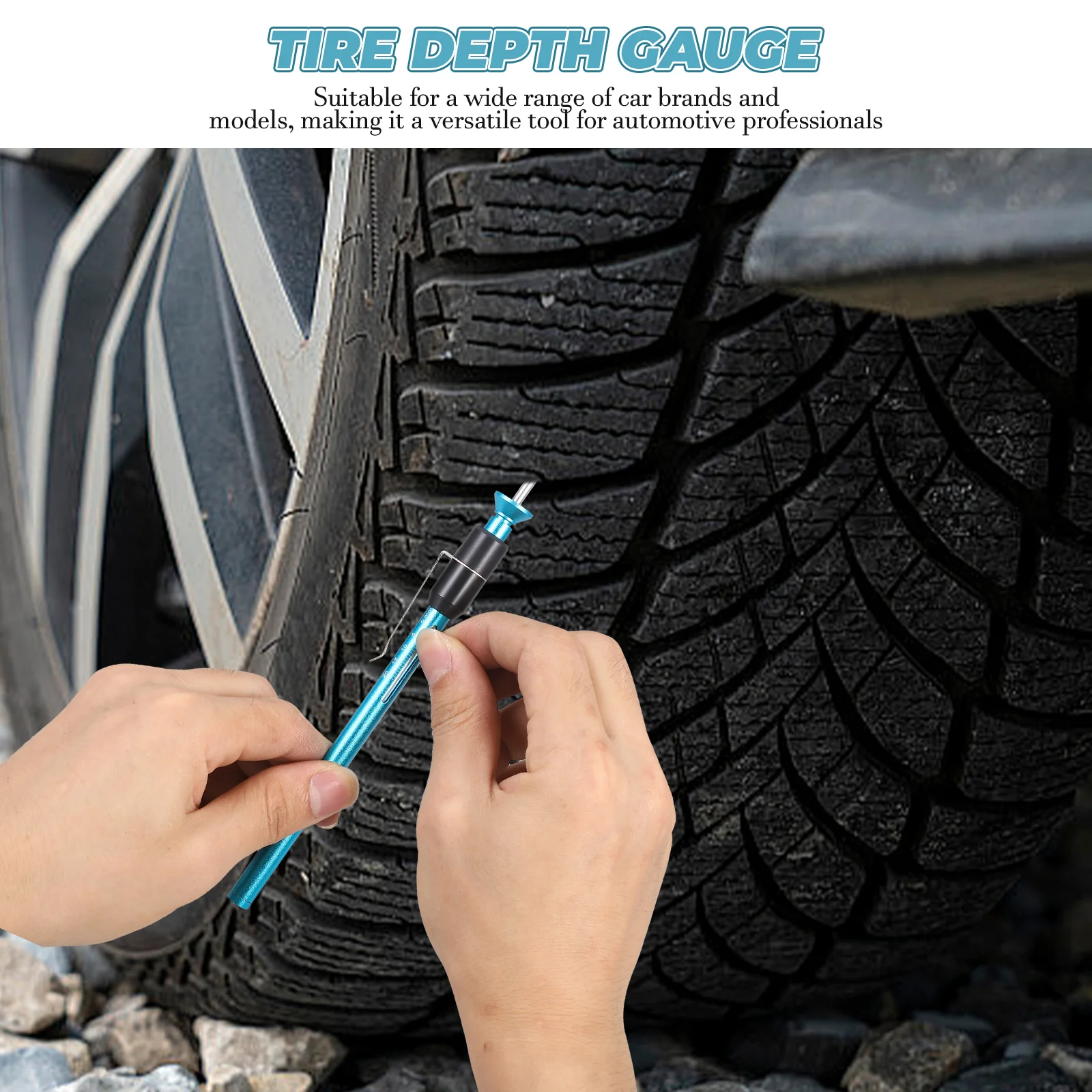 

Brake Pad Ruler Tire Tread Depth Brake Measuring Tool Gauge Blue Metal Portable Measuring Tool Automotive