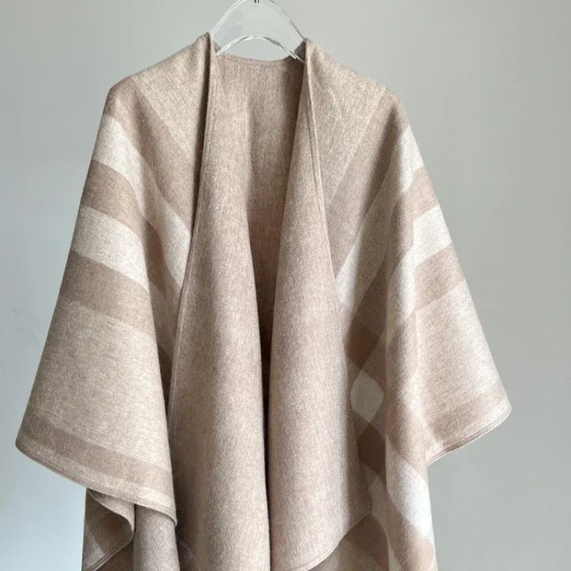 Thick and Warm Autumn and Winter All-match Female British Plaid Cashmere Wool Cape Double-sided Oversized Shawl Scarf