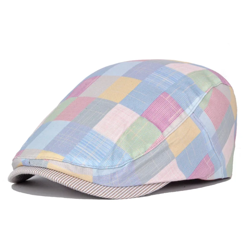 Brand Mens Newsboy Cap  Summer Colored Plaid  Flat Caps Retro Casual Unisex  Full Closed Berets Dad Hats Painter\'s Hat