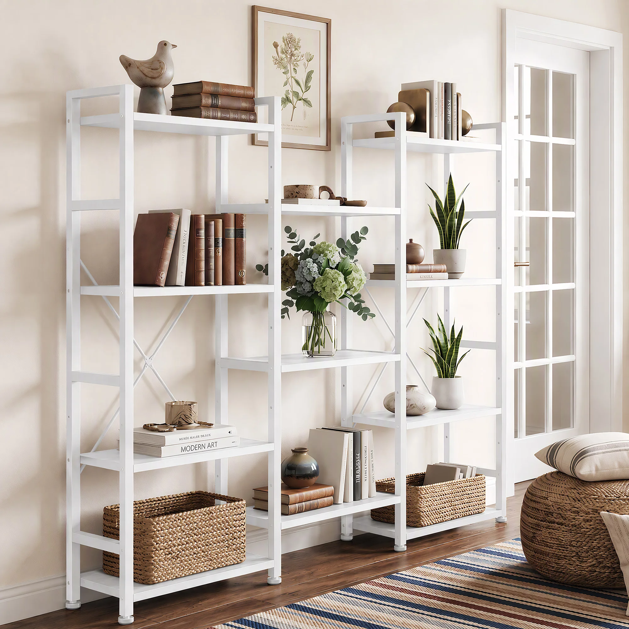 MCQ 4 Tier Combination Bookshelf Convertible Display Shelf Metal Classic Storage Rack Sturdy Structure Graduated Shelves for Home