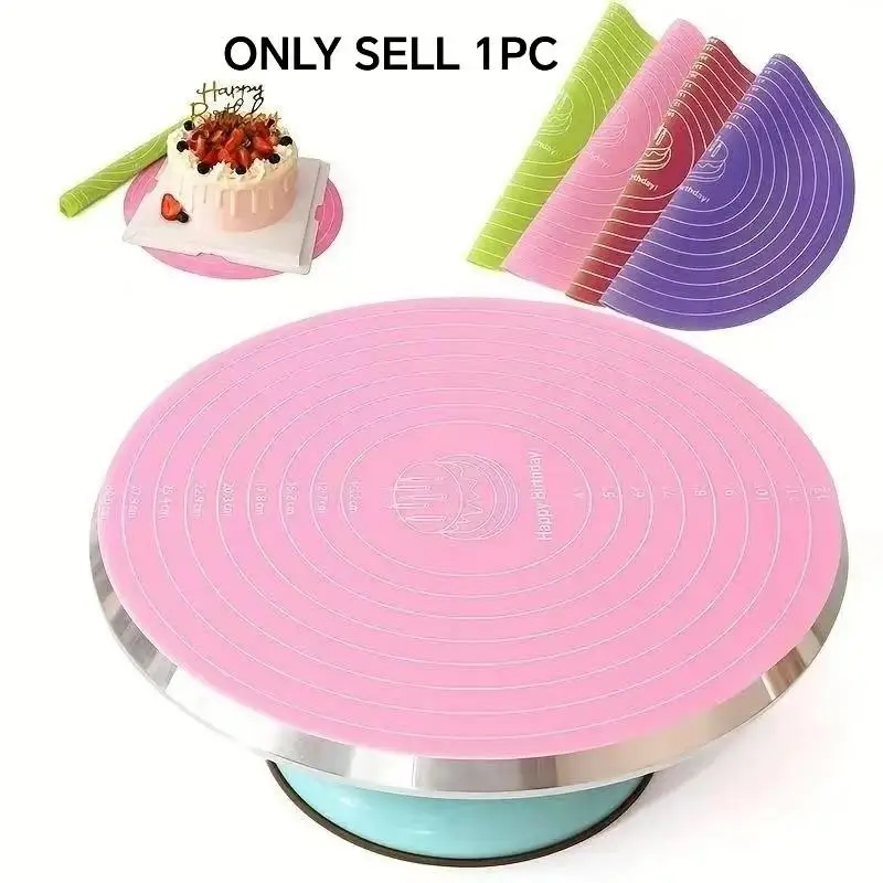 Round 30cm Silicone Cake Turntable Mat, Non‑stick Heat Resistant Anti‑slip Baking Mat With Scale for Cake Decorating DIY