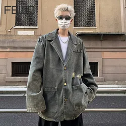 FEWQ Men's Denim Coat Autumn American High Street Casual Washable 2023 Vintage Long Sleeve Male Tops Korean Fashion 24X1815