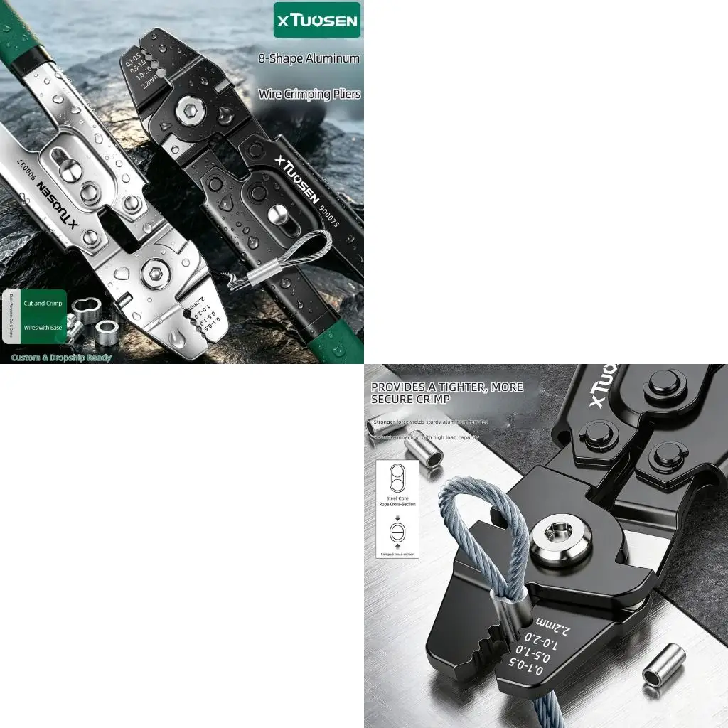  Wire Rope Crimping Pliers 4 Position Ferrule Crimp Tool Xtuosen with Integrated Cutter for Rope Repair Maintenance DIY