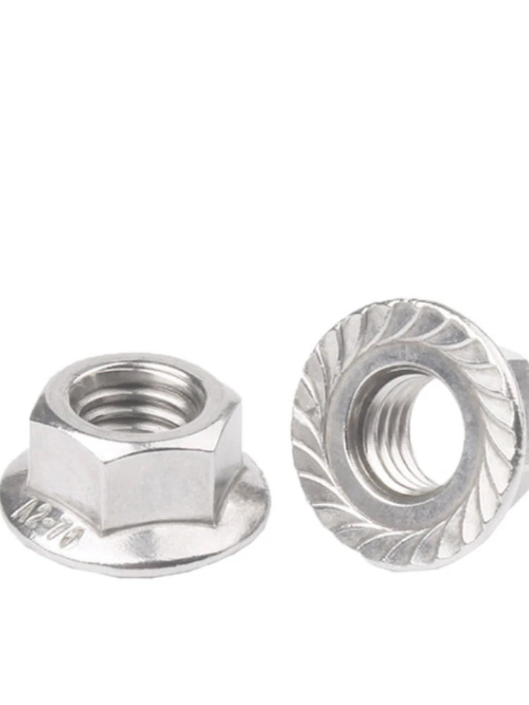 304 Stainless Steel Fine Thread Flange Nut Serrated Anti‑Slip Hex Flange Lock Nut Metric Fine Pitch M6 M8 M10 M12 M14 M16 M20