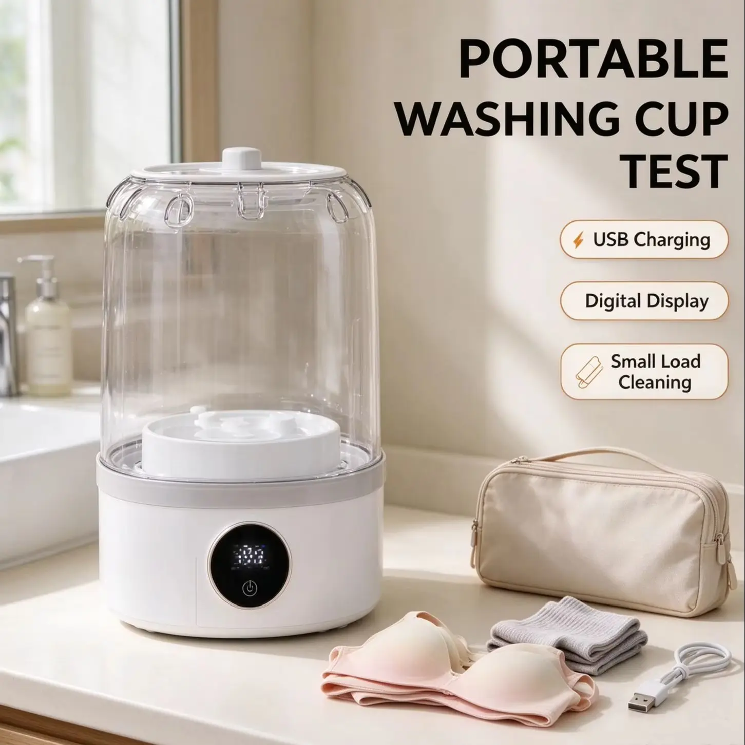 Portable Mini Laundry Washer LED Digital Screen USB Power Small Washing Machine for Baby Underwear Socks Business Trip Home