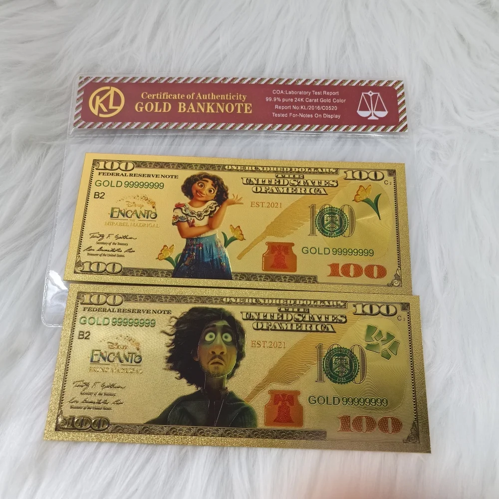 Miniso 2 Design Encanto  gold banknote American animated fantasy musical comedy film magic PET for fans collection gift