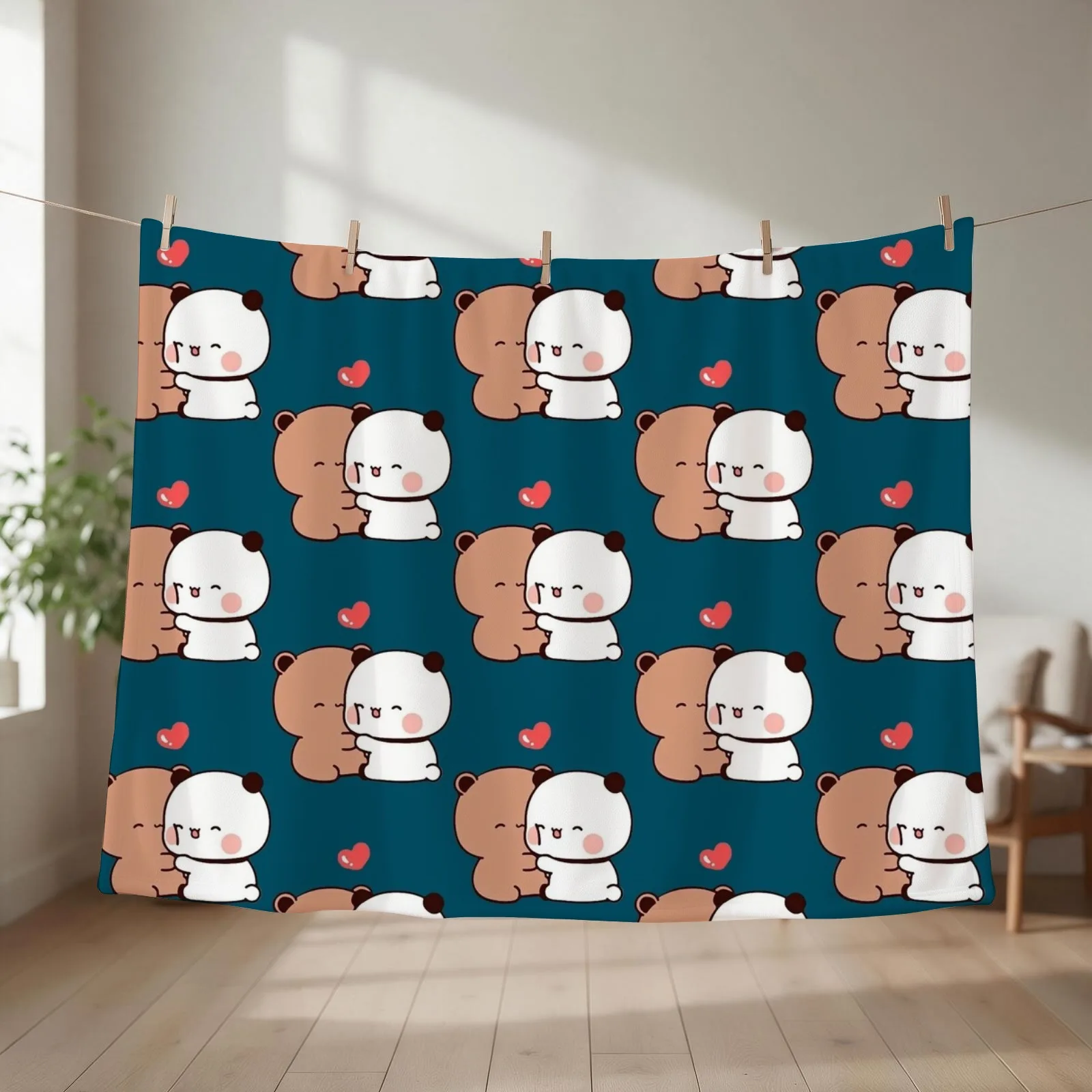 DuDu Bear and BuBu Panda special moment?? Active Throw Blanket couch cozy soft plush fuzzy picnic outdoor blanket
