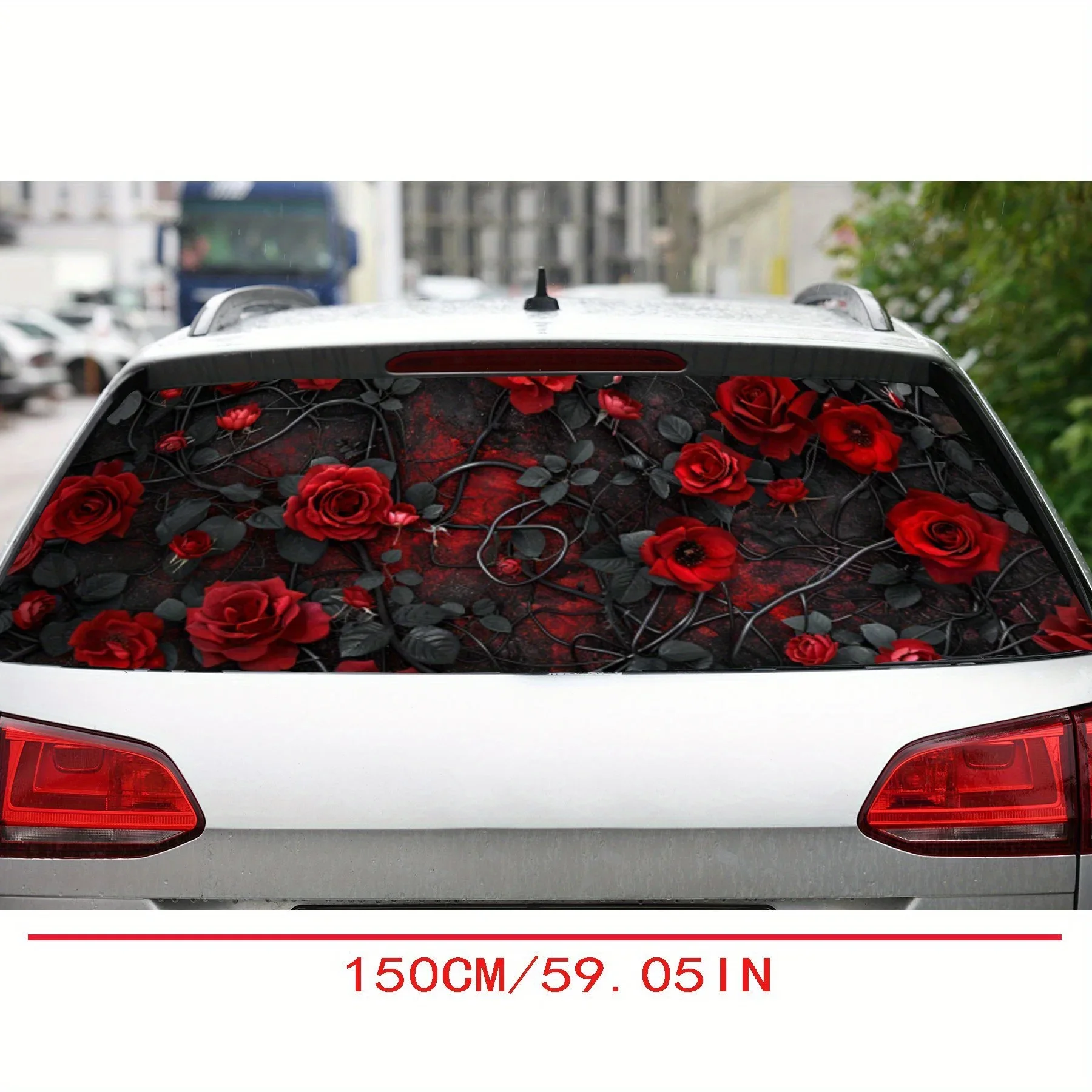Rose Vines PVC Perforated Car Vinyl Wraps, Privacy Enhancing Design for Rear Window, Car Rear Windshield Sticker for Most Trucks