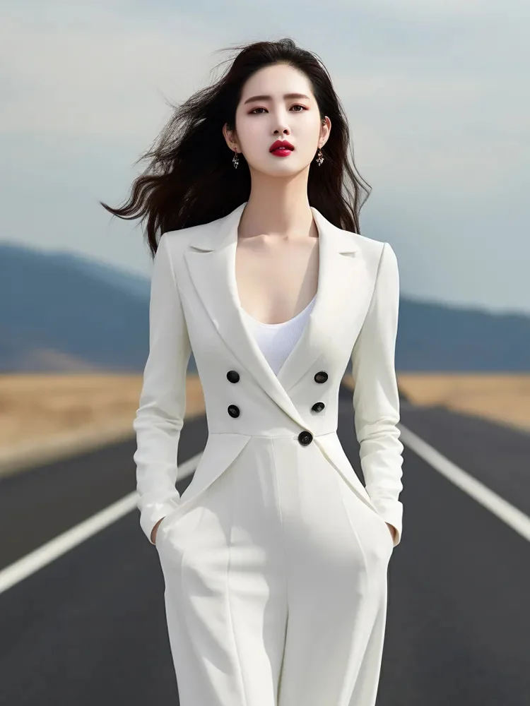 2024 Spring Autumn New Woman Exquisite Temperament High Sense Pear Shape High Waist and Slim Small Fragrant Wind White Jumpsuit