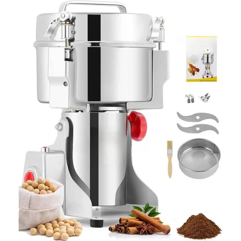 Grain Grinder Mill Safety Upgraded 3600W High-speed Spice Herb Grinder Commercial Superfine Machine Dry Cereals Pulverizer