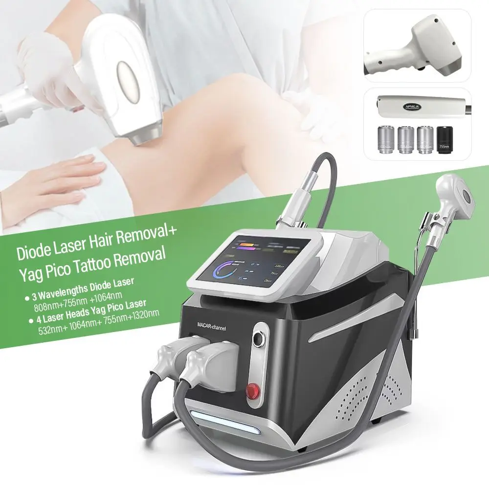 New Design 2 in 1 Diode Laser 808  + Nd Yag Pico Hair/Tattoo Remover Painless Depilation Skin Smoothing Whitening Anti-pigment