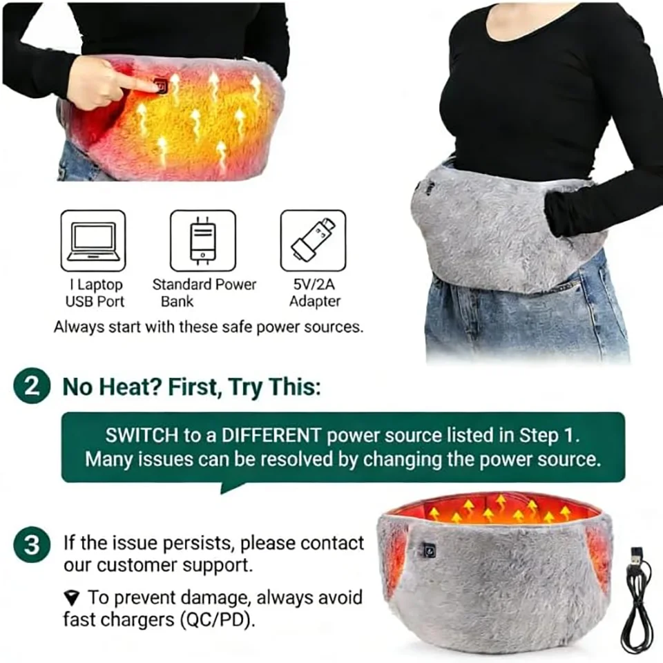 Multifunctional Electric Heating Abdominal Belt, Graphene Hand Warmer, Waist Lumbar Back Pad, Gift for Home Use Unisex
