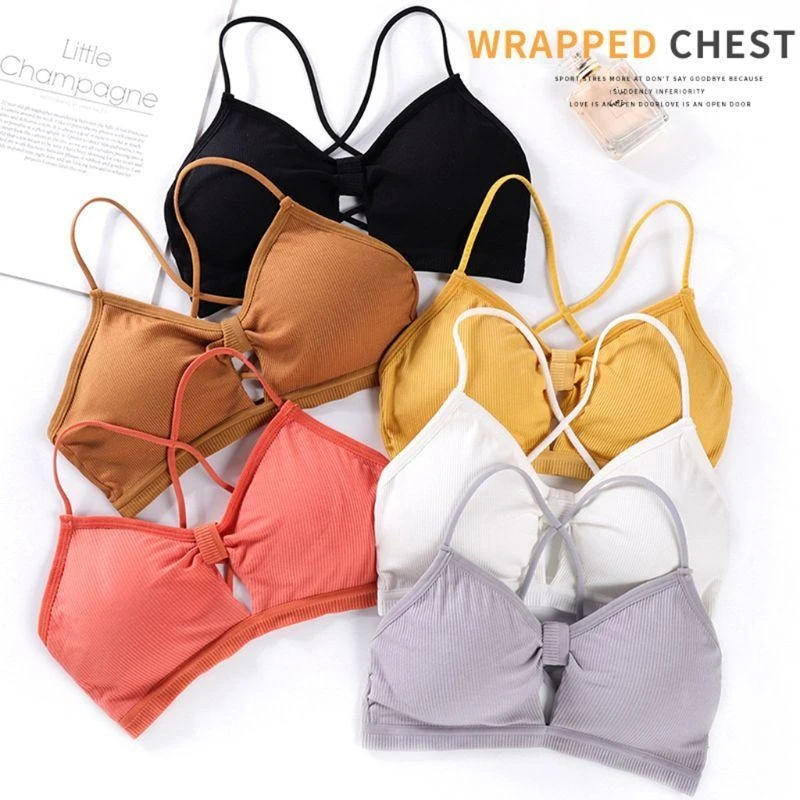 Q22D Frauen Mädchen Rippenstrick Bralette Helle Bonbonfarbe für Kreuz Riemchen Rückenfrei