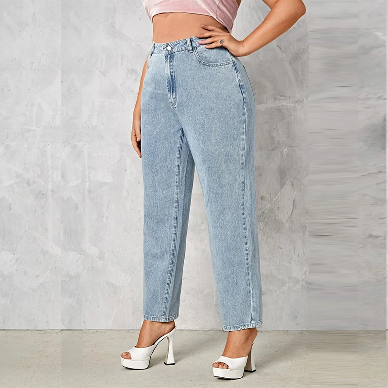 Plus Size Frauen Jeans Herbst dunkelblau 175cm groß dehnbar und locker waschen gerade 6xl 100kgs Kurve Dame dünne Dame Jeans hose