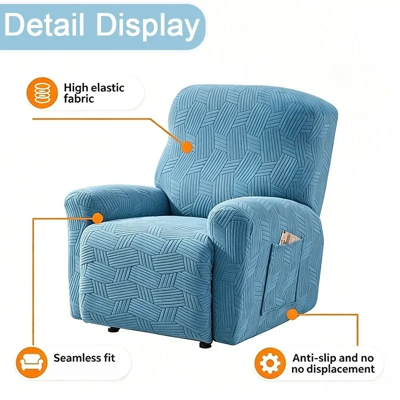 1/2/3 Seater Recliner Sofa Cover with Side Pocket, Elastic Relax Cover Armchair Non-slip Washable Sofa Slipcover for Living Room