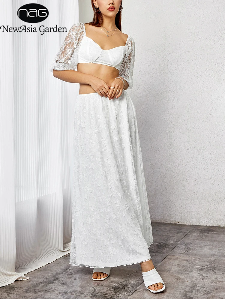

NewAsia, кружевной топ с открытой спиной, длинная юбка, комплект, двухслойный, с v-образным вырезом, короткими рукавами, со встроенными чашками, женский элегантный костюм для вечеринки, свадьбы