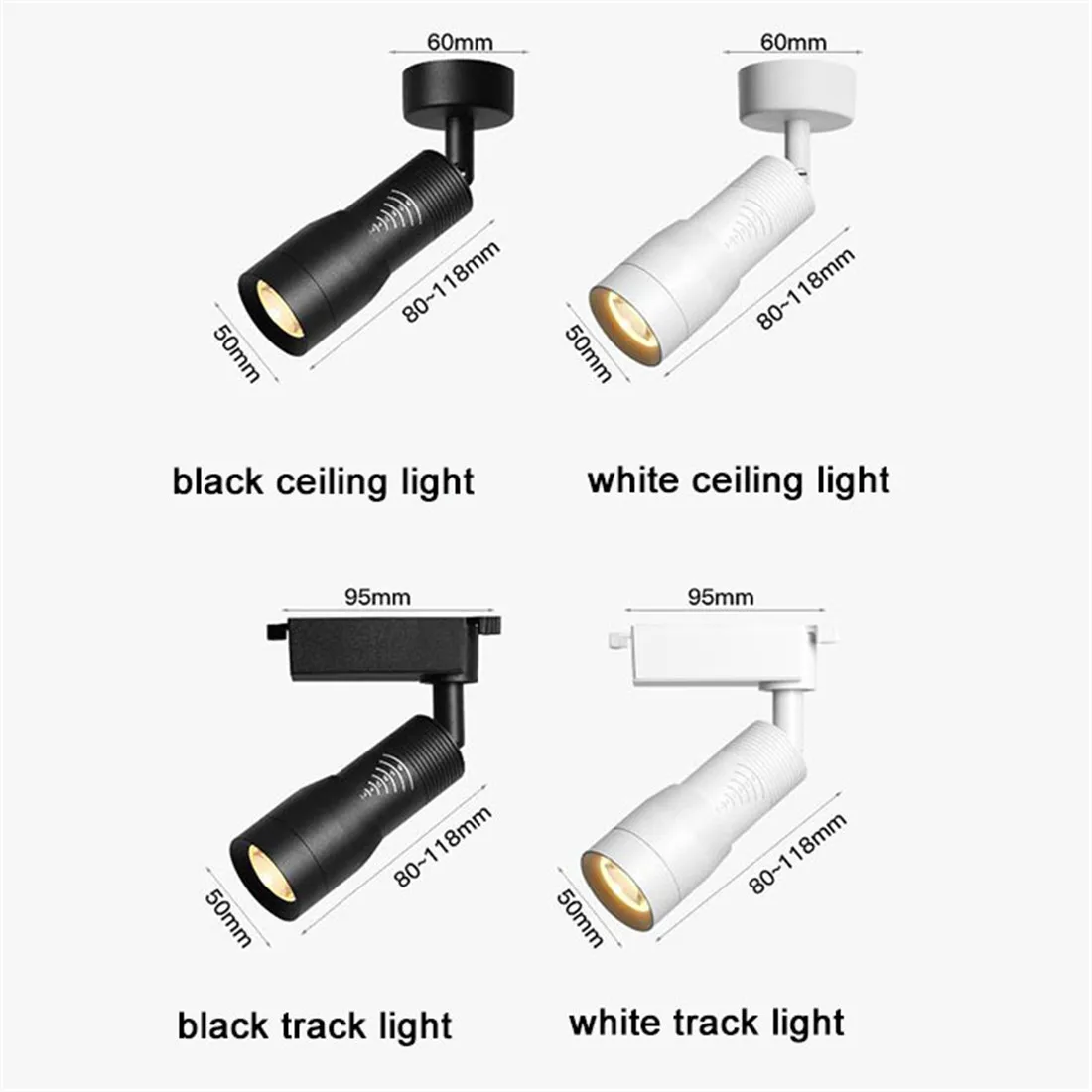 Adjustable 5° 6° 8° 10° Narrow Beam Angle Black White LED Focus Ceiling Spotlights, 3W 7W 12W Zoomable Track Lights with Zooming