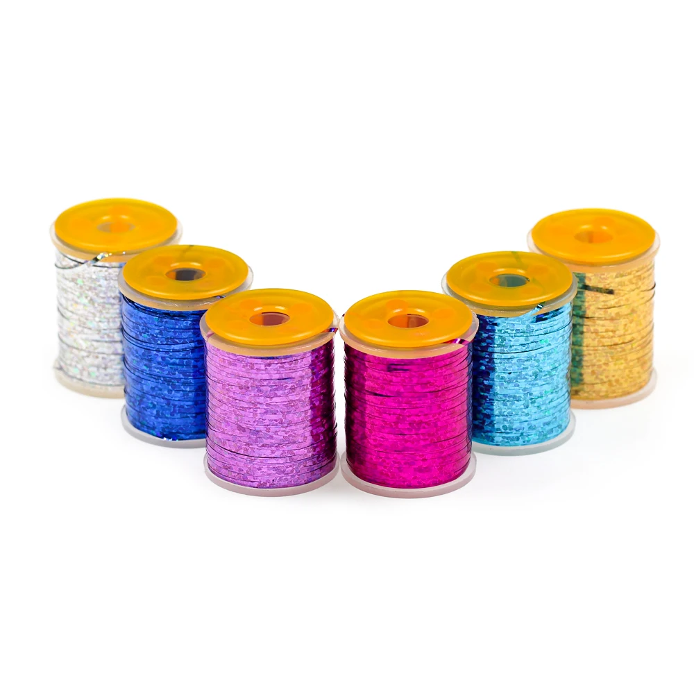 2 Stück 0,3mm/1mm Holographisches Lametta Flaches Mylar-Tinsel-Flashband für Buzzer, Midges, Streamer, Flashback-Nymphen – Detail 8