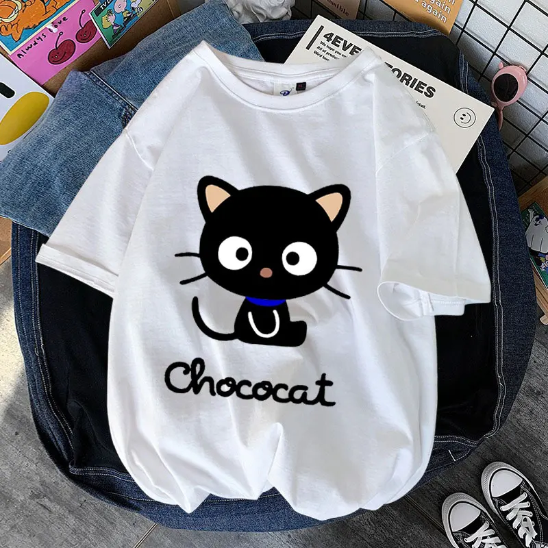 Chococat Cartoon Anime Men T-shirt Summer Short Sleeve 100% Cotton Women T Shirts 2024 Fashion Couple Tee Tops Clothes