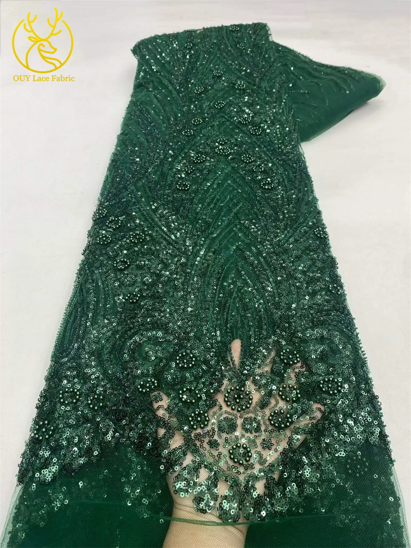 Grüner Afrikanischer Spitzenstoff 2026 Hochwertige Pailletten Tüll Französische Mode Netzspitze Abendkleid Stickerei Nähen – Detail 12