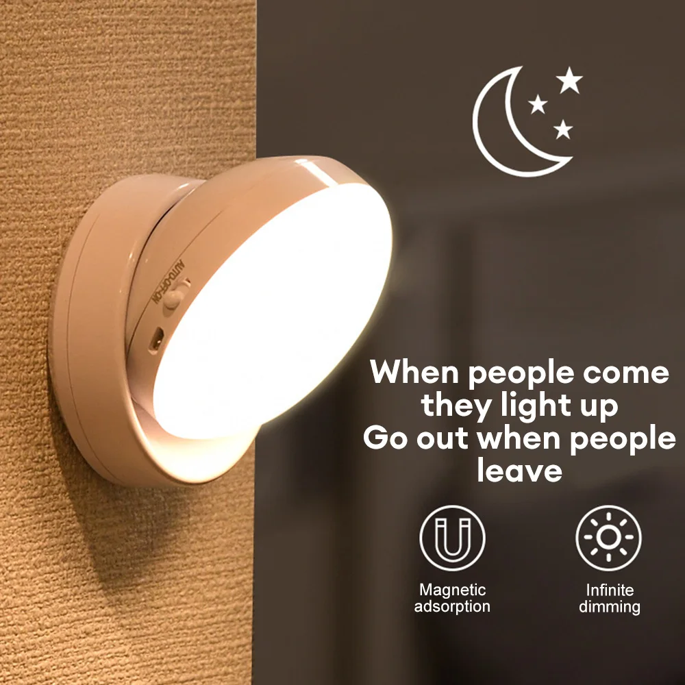 Luz Nocturna LED con Sensor de movimiento PIR, Detector de presencia humana, lámparas de pared recargables por USB, lámpara de noche inalámbrica