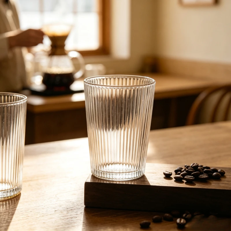 Japanese Vertical Striped Borosilicate Glass Cup Heat‑Resistant Latte Coffee Mug Transparent Water Tea Juice Cup for Home