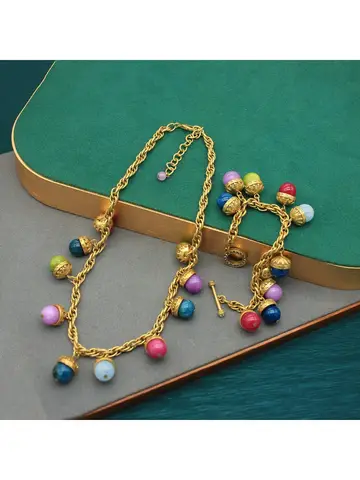 Charms Colorful Crystal Ball With Pendants Necklaces Bracelet Vintage For Woman Luxury Long Gold Color Chain Girls New Trending