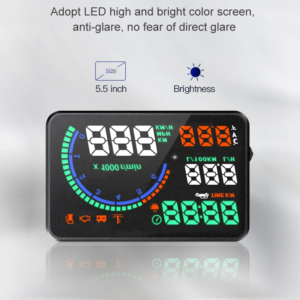 KWHUD OBD2 Hud Head-up Display dla Smart Fortwo 453 451 450 2008-2024 Benzyna Samochód Cyfrowy prędkościomierz RPM Volt Miernik temperatury oleju