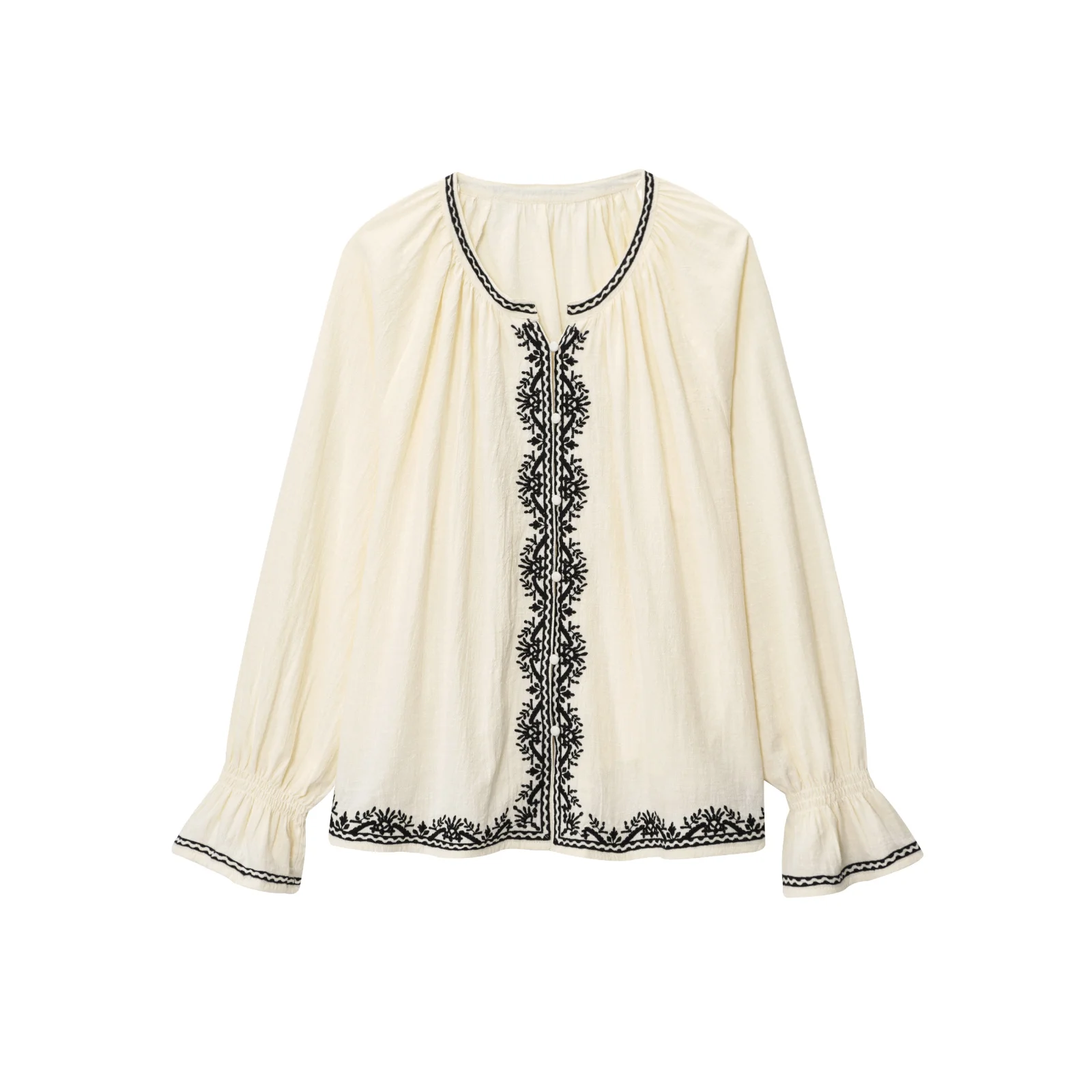 

Casual Long Sve round Ne Embroidered irt Color Blo Women's Faion Polyester Fiber UV Protection Commute Sle Blouse
