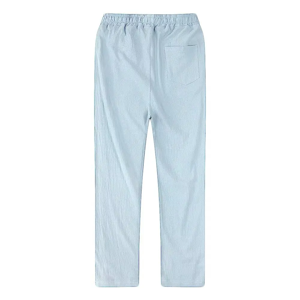 2026 Men's Stand Pocket Casual Linen Pants Solid White Gray Trouser  Mens Elegant Fashion Sweatpants Men Streetwear