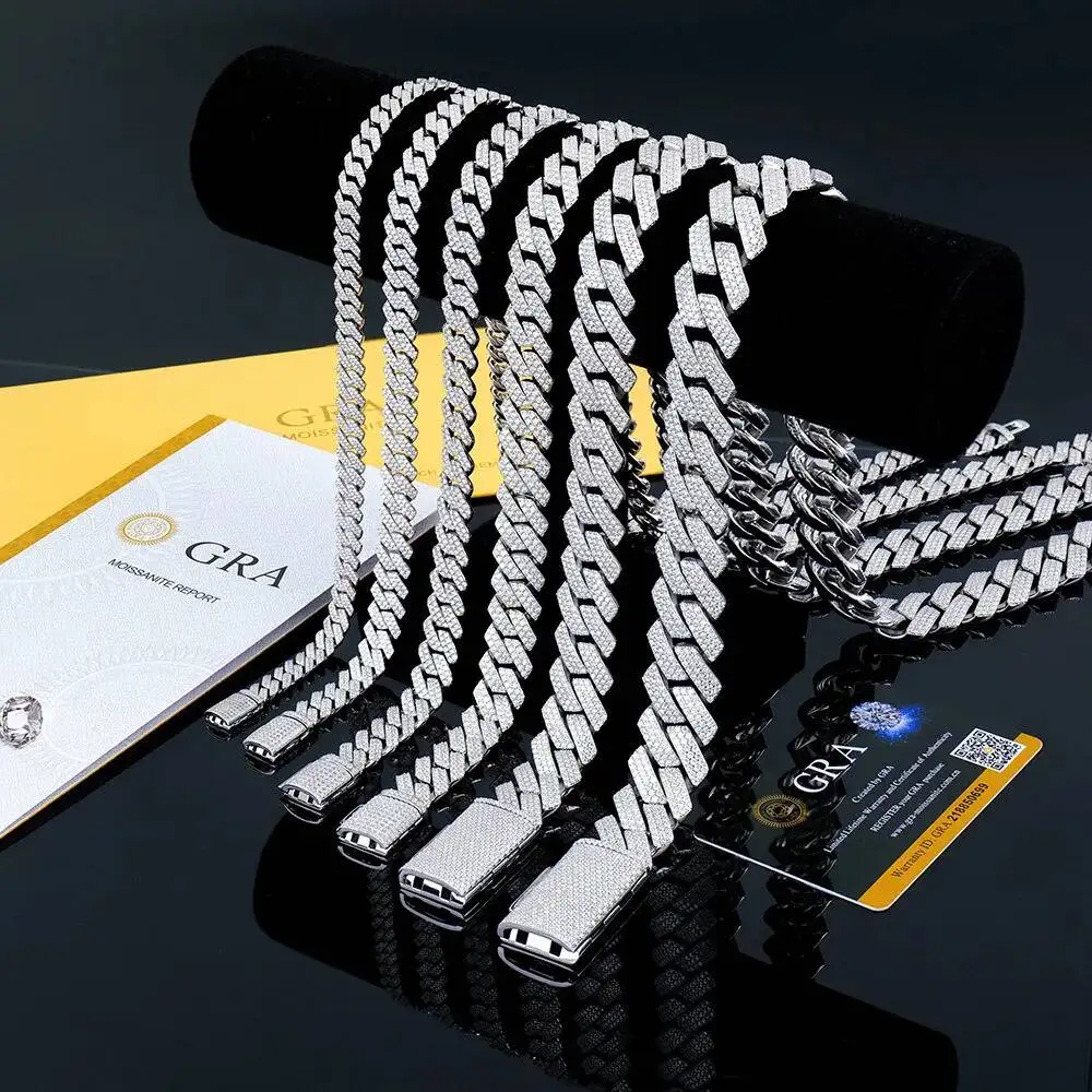 

Factory Wholesale Hip-hop Iced VVS Moissanite Cuban Link Necklace, 925 Silver Cuban Chain for Men