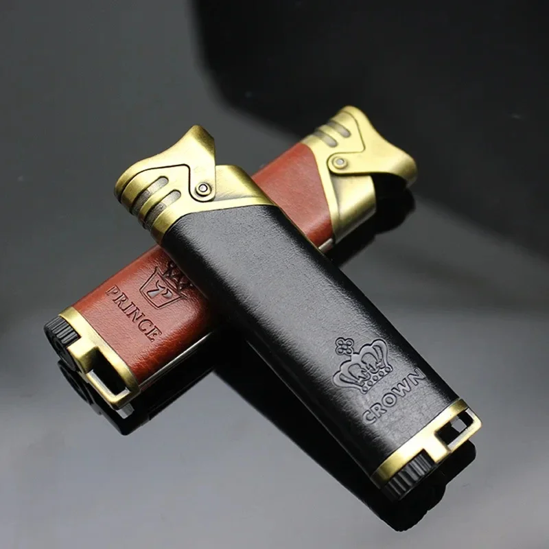 New Metal Windproof Leather Butane Gas Cigar Lighter Small Portable Torch Turbine Lighter Outdoor Men\'s Essential Gift