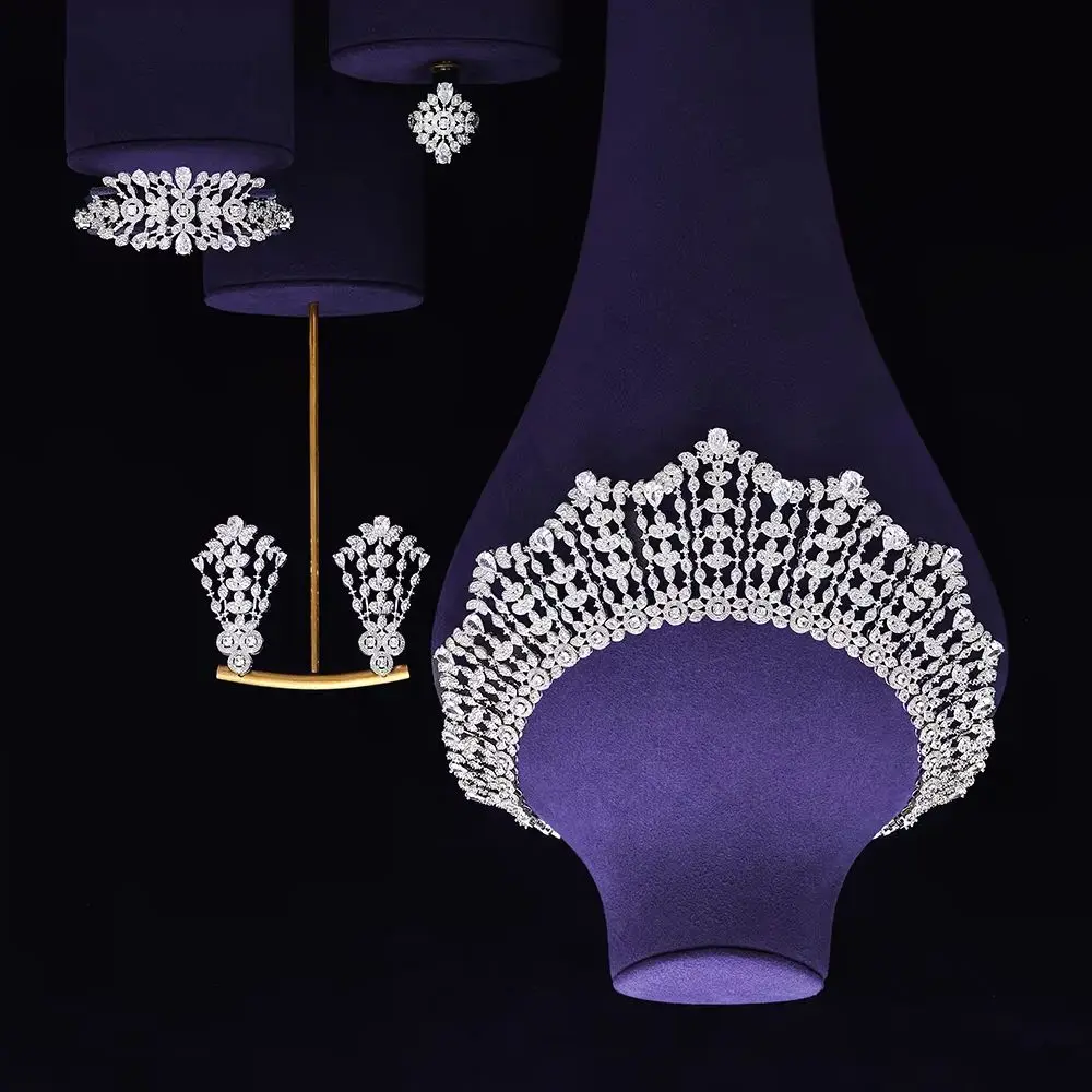 

Роскошный комплект ювелирных изделий большого размера из 4 предметов с фианитами для женщин, свадебные аксессуары для свадебной вечеринки, индина, Саудовская Аравия, Дубай