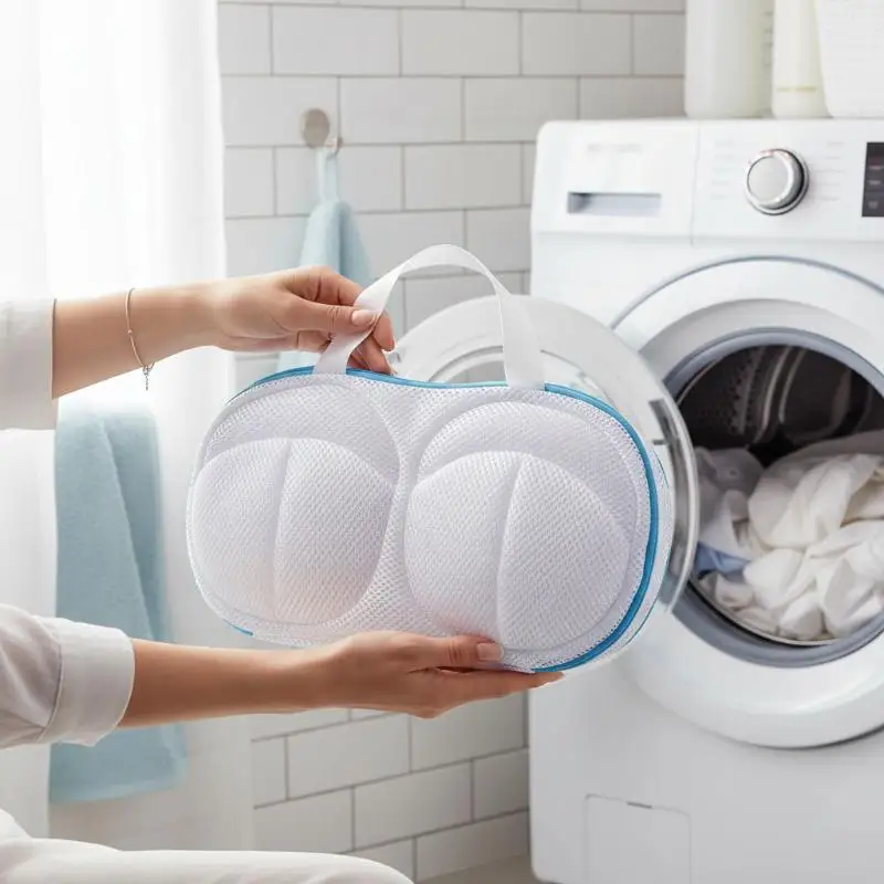 1PC Woven Mesh Bra Laundry Bags, Zipper Closure Delicates Wash Pouches, Round For Lingerie Underwear Washing Machine