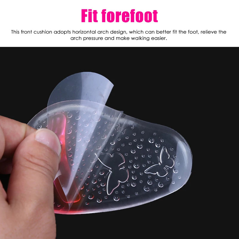 2pcs=1Pair Shoe Pads Forefoot Cushion Silicone Massage Non Slip High Heels Insole Pain Relief Foot Support Soles Foot Care Tool