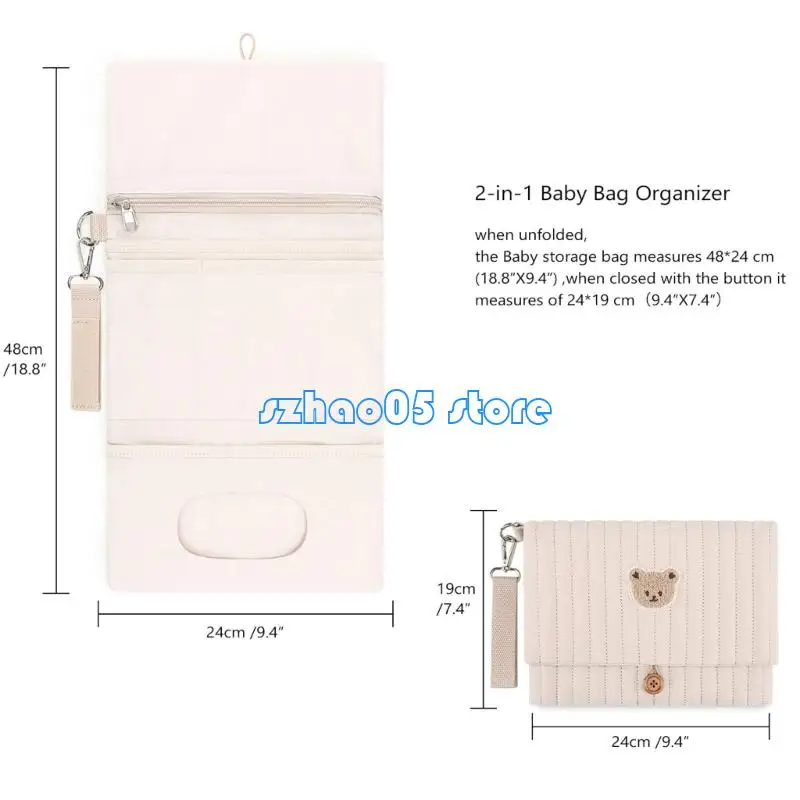 حقيبة تخزين حفاضات قطنية محمولة 85LE مع مقصورات متعددة لتوفير المساحة وحقيبة تنظيم معلقة للآباء