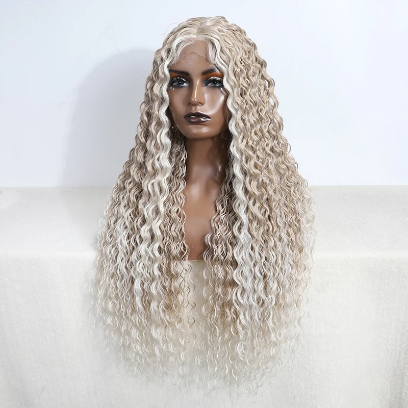 Synthetic Lace Part Wig Long Curly 30Inch Cosplay Wig Blonde Ombre Lace Wig for Black Women Synthetic Lace Cosplay Wig