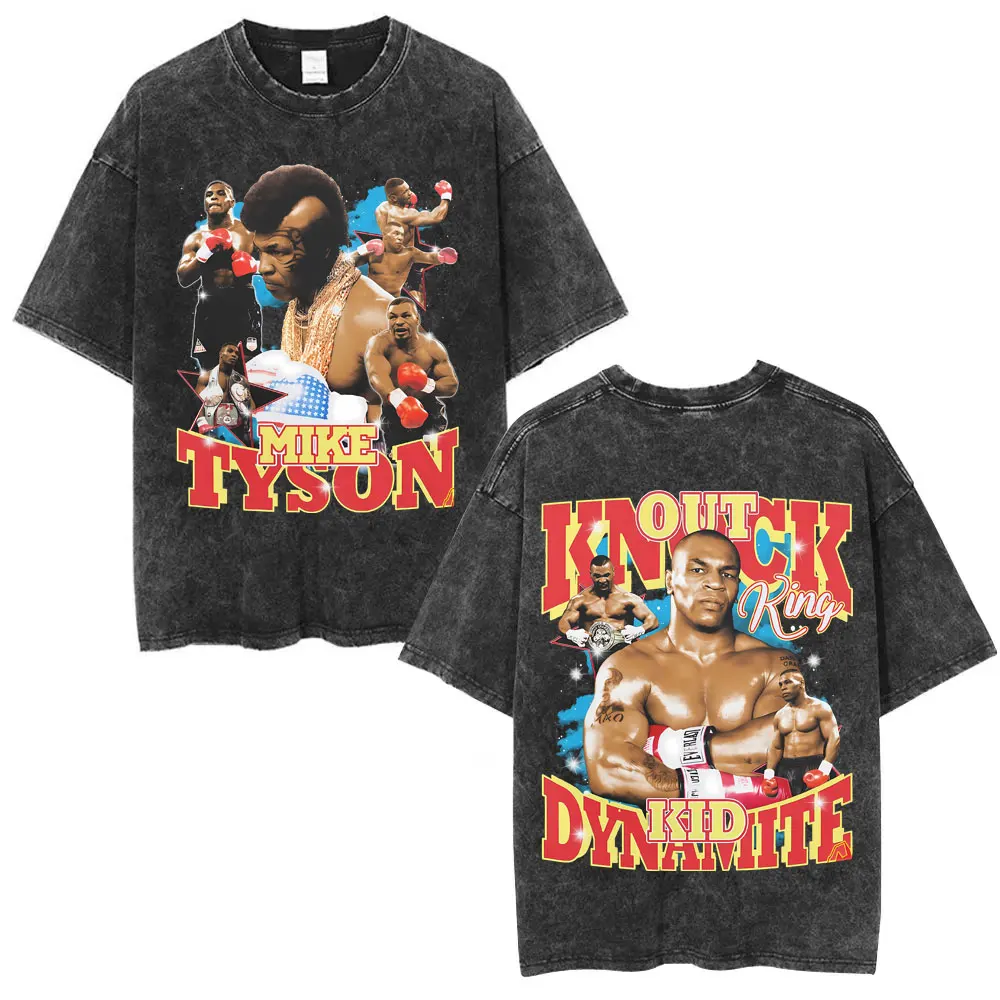 Washed Vintage Mike Tyson Graphic T-shirts Men Women Clothing Fashion Retro Boxing T Shirt Men's Cotton Casual Oversized T-shirt