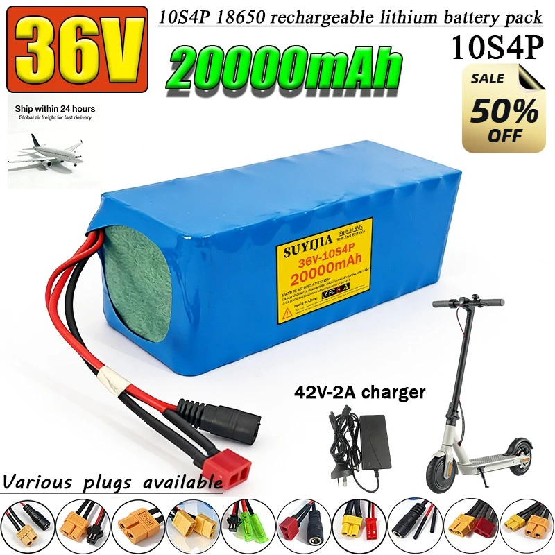 

36V 18650 rechargeable lithium-ion battery pack 10S4P-20000mAh built-in BMS protection board 42V-2A charger
