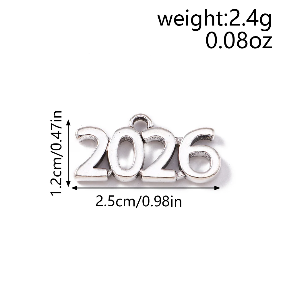 Leslie 10 Stück/Lot 12*25mm Legierung Antik Silberfarben 2026 Jahr Charms Anhänger für Armbänder Halsketten DIY Schmuckzubehör – Detail 1