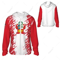 Peru Flag Sun Protection Hoodie Sunscreen Clothes Fishing Cycling Running Quick Dry Long Sleeve With Zipper Polyester