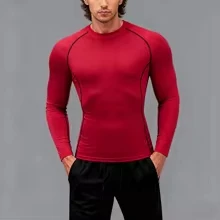 الرجال ضغط طويلة الأكمام قميص أسود اللياقة البدنية تي شيرت الذكور تشغيل التجفيف السريع الصالة الرياضية أعلى الشمس حماية ملابس داخلية رياضية قمم #5