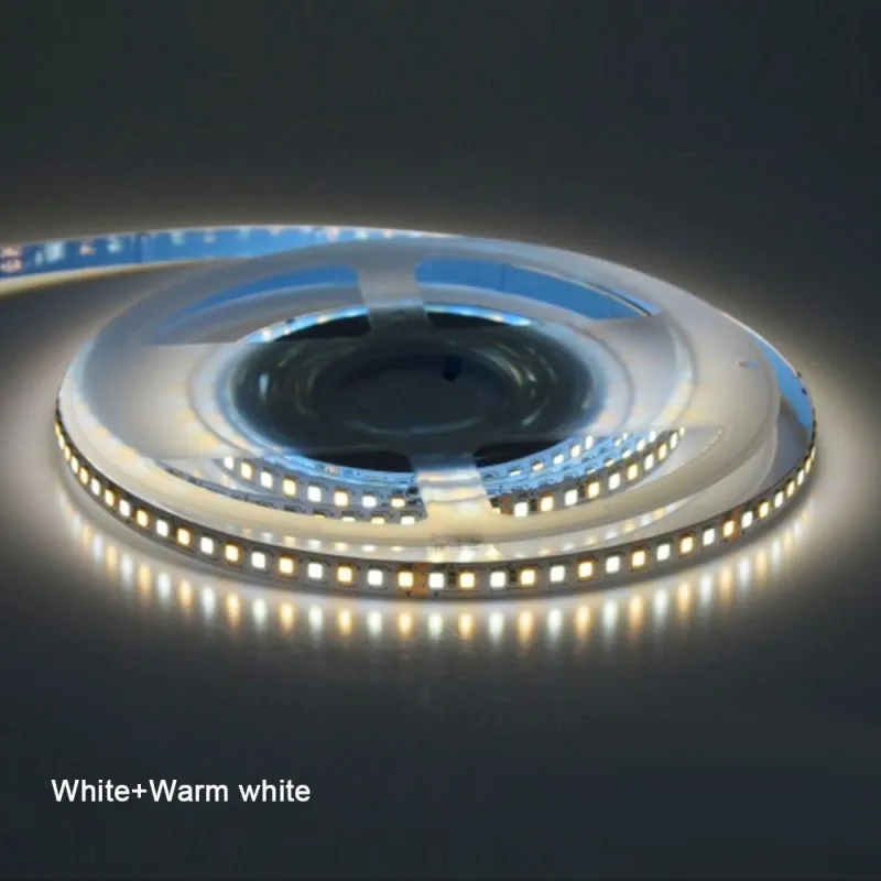 DC12V/24V مصلحة الارصاد الجوية 2835 CCT المزدوج الأبيض عكس الضوء LED قطاع ضوء WW CW درجة حرارة اللون قابل للتعديل مرنة LED الشريط الشريط 5 متر