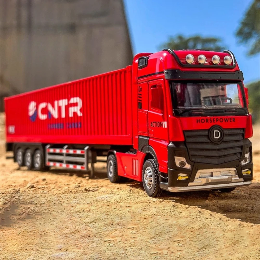 Big Size 1:50 Extended Trailer Container Truck Model Toy Car Alloy Body Rubber Tire Engineering Vehicle Models for Boy Best Gift