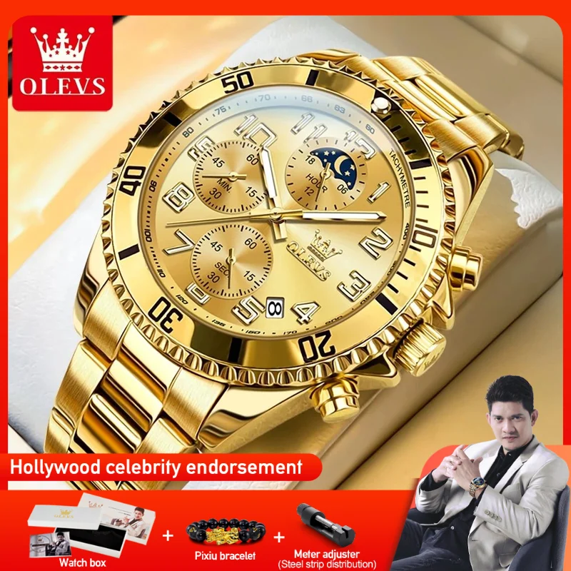 

OLEVS 2926 Mens Watch Business Original Brand Quartz Watch Moon Phase Waterproof Multifunctional Chronograph Watch For Men Gifts