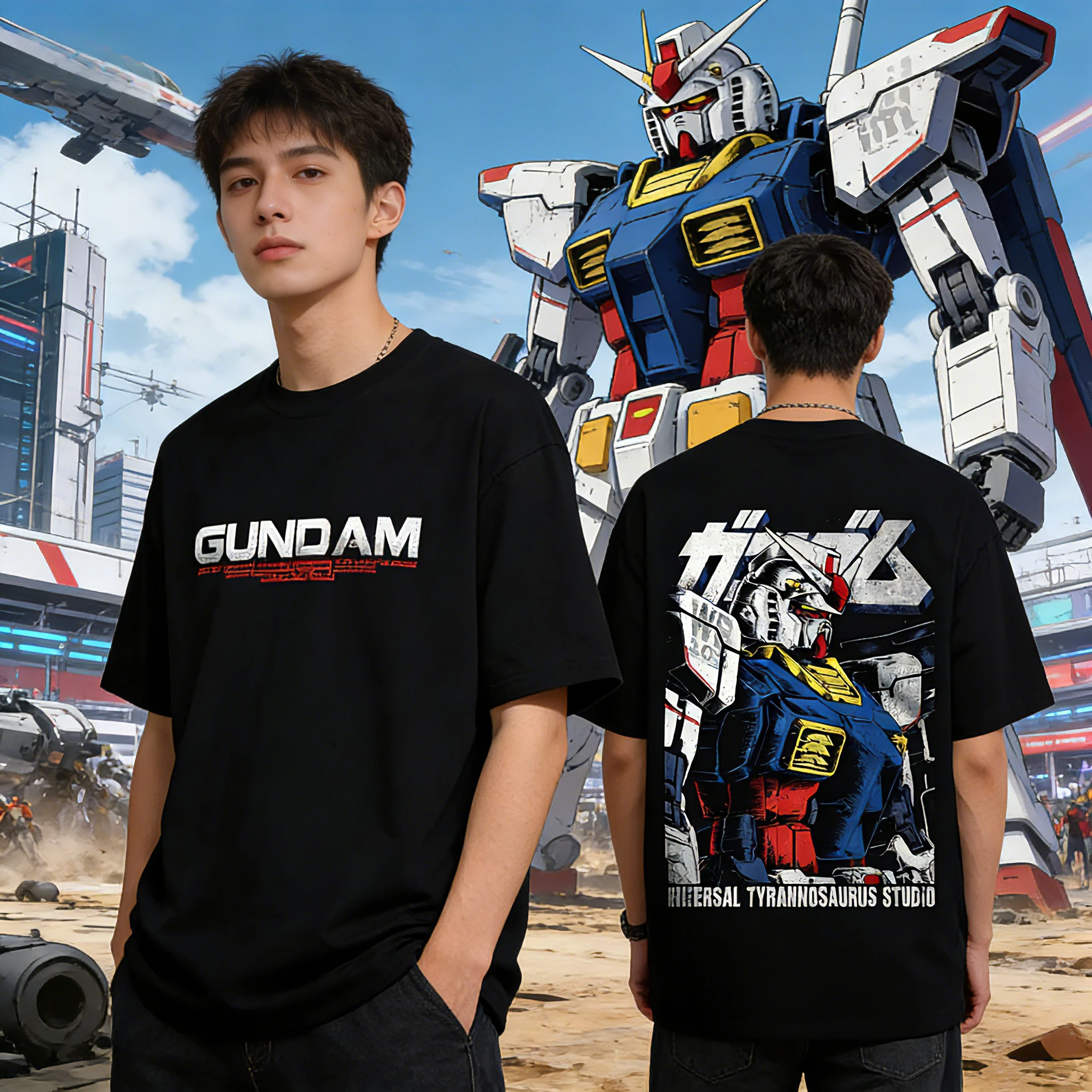 Sommer Neues Gundam Graphic Anime Bedrucktes T-Shirt für Herren und Damen, Herren-Top, Sport-T-Shirt, Herren-T-Shirt, Harajuku-T-Shirt